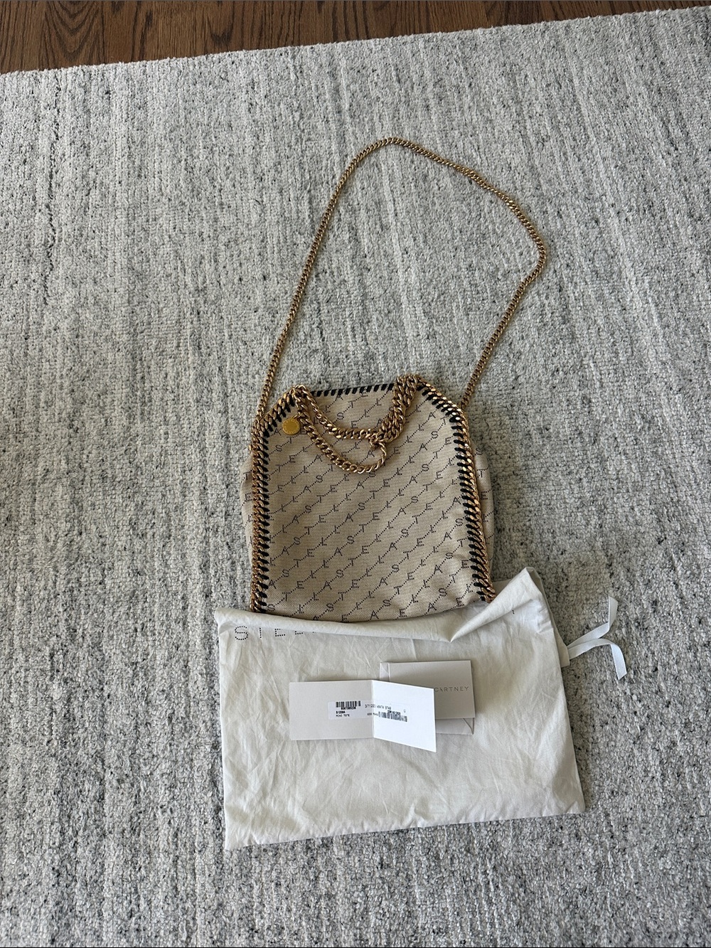 Stella McCartney Beige Printed Gold Chain-Trim Mini Crossbody Bag Tote - Picture 1 of 3